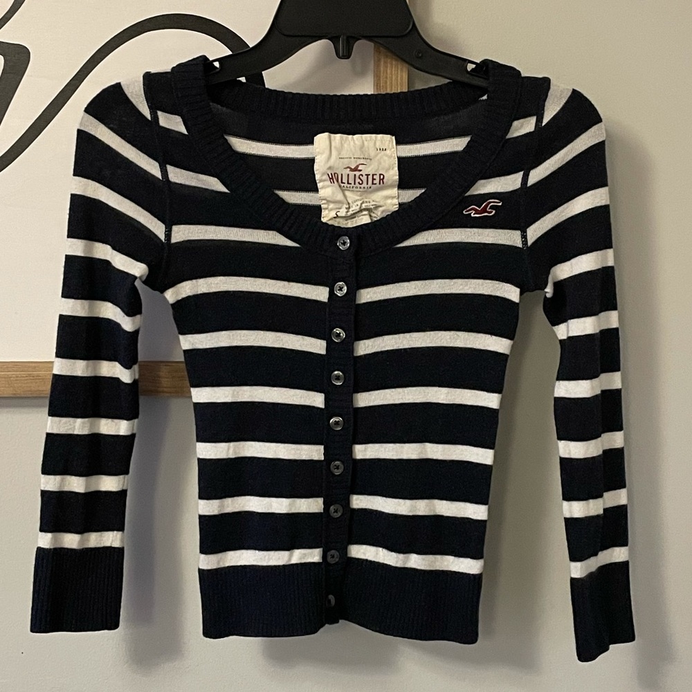 Hollister Navy Striped Cardigan Size Small